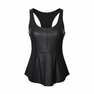 Illia NWT Biker Whimsigoth Mobwife Edgy Matrix Black Leather Inset Tank Top 8